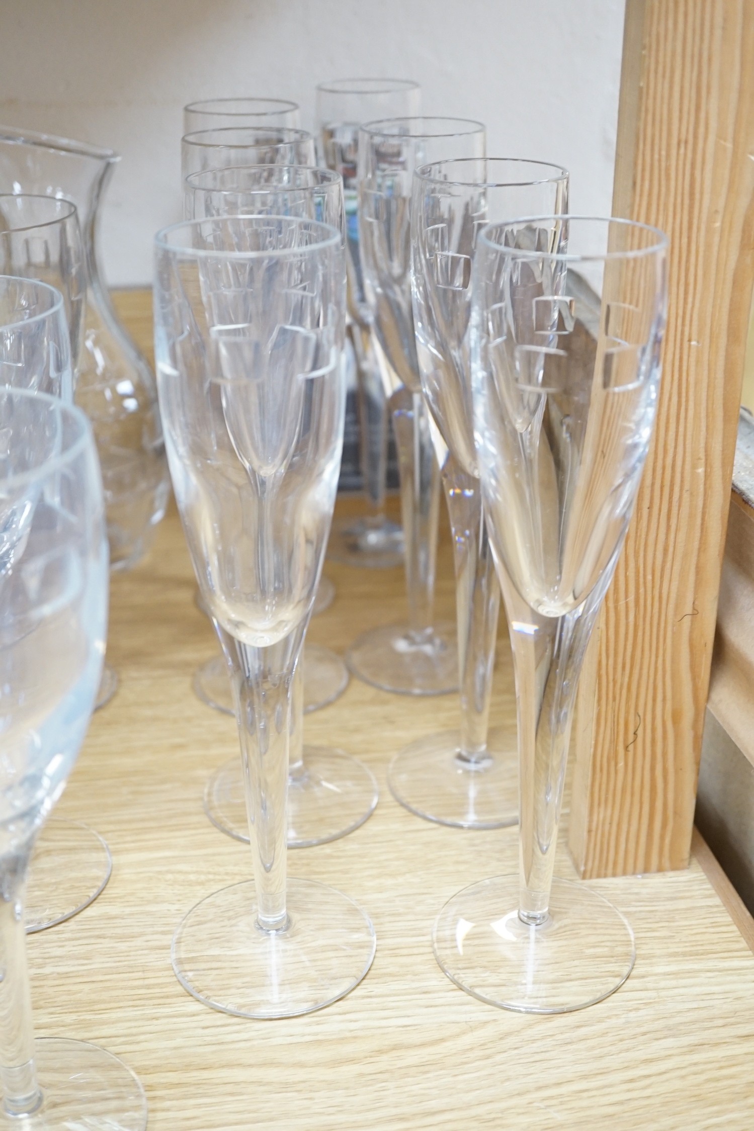 John Rocha for Waterford. A set of 8 cut glass flutes with six matching tumblers, three goblets - Image 2 of 4