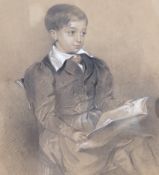 Victorian School, pencil and chalk, Portrait of a seated boy, 39 x 29cm