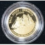 A cased Tall Ships Bermuda 2000 Race of the Century Commemorative gold proof $15 coin, with