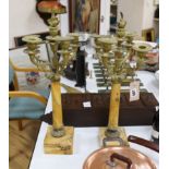 A pair of neoclassical style Sienna marble and brass candelabra, 51cm