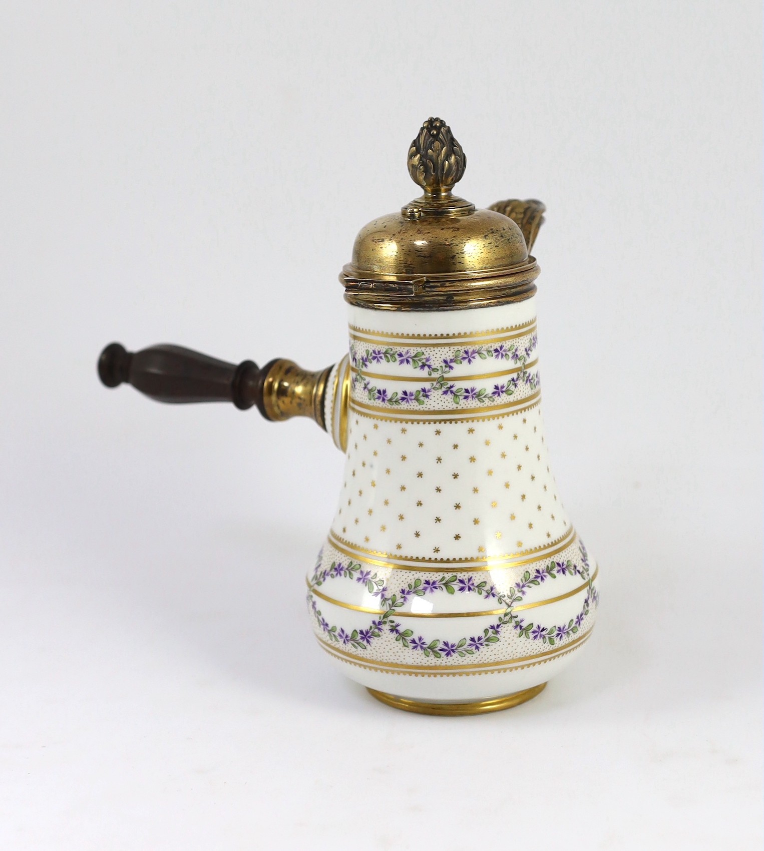 A 19th century Paris porcelain silver gilt mounted chocolate pot, 21 cm high - Image 4 of 8