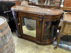 A Victorian walnut bow front credenza, width 150cm, depth 50cm, height 92cm