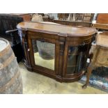 A Victorian walnut bow front credenza, width 150cm, depth 50cm, height 92cm