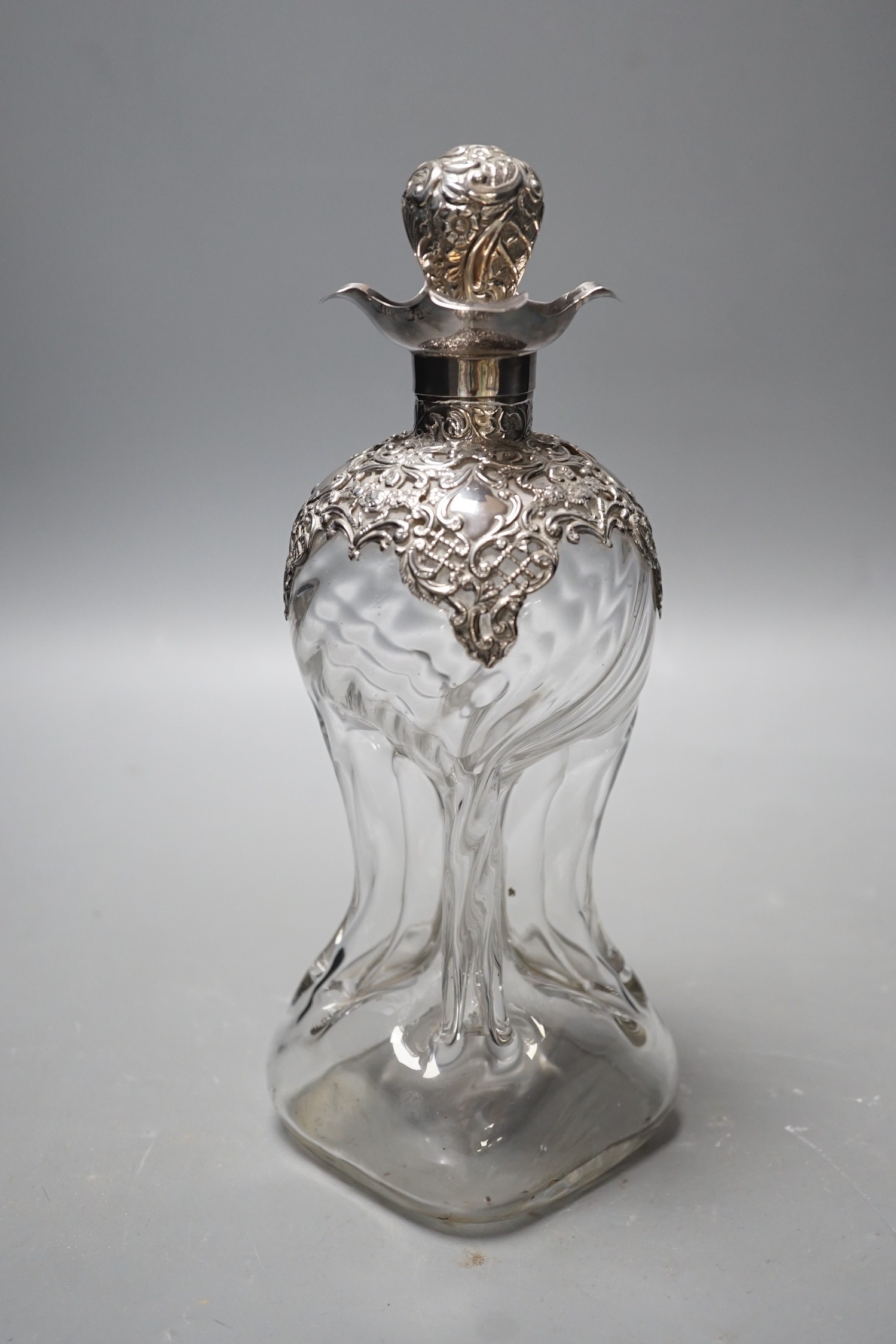 A late Victorian silver mounted waisted glass decanter and stopper, Henry Matthews, Birmingham, - Image 3 of 3