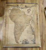 A map of South America laid on canvas, 97cm wide