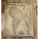 A map of South America laid on canvas, 97cm wide