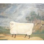 19th century English School, oil on canvas, Primitive study of a 'Prize Ram', 30 x 35cm