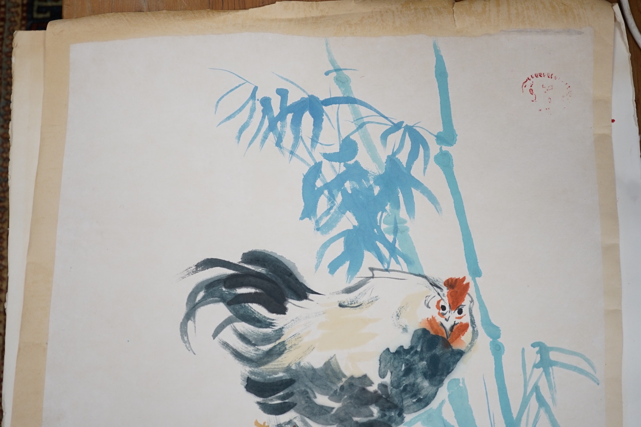 Chinese School, watercolour, Study of chickens, 72 x 48cm, unframed - Image 2 of 4