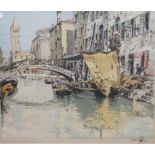 Hans Figura (Austrian, 1898-1978), four coloured etchings, Views of Venice and a long the Dutch