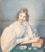 A. Kaphavi (19th C.), watercolour on card, Portrait of a young lady artist, perhaps a self portrait,