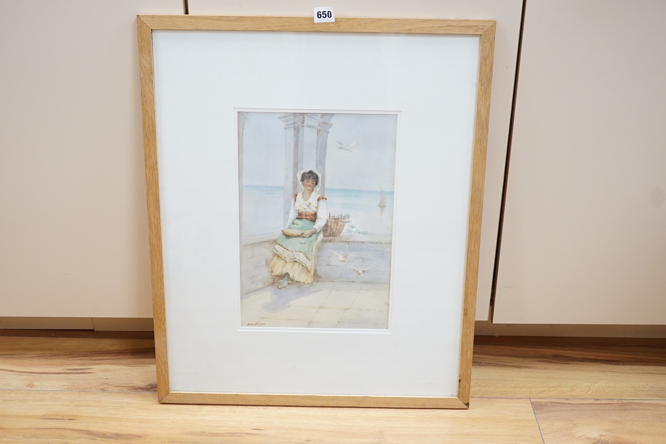 S.B. Davis, watercolour, Neapolitan woman seated upon a terrace, signed and dated 1903, 36 x 24cm - Image 2 of 3