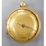 An early 19th century gilt metal verge pocket watch (a.f.).