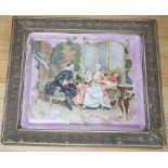 A Continental figure painted porcelain rectangular tray, framed, 35x40cm