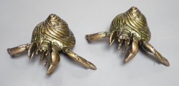 Two modern bronze models of hermit crabs, 14.5cm