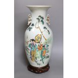 A Chinese Republic period famille rose vase and hardwood stand, 47cm total height