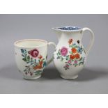A Worcester sparrow beak jug, enamelled with flowers with an inner underglaze blue border and a