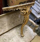 A Victorian giltwood and composition console table, with later faux onyx top, width 62cms, depth