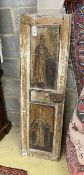 A painted panelled church door, width 40cm, height 134cm