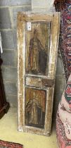 A painted panelled church door, width 40cm, height 134cm