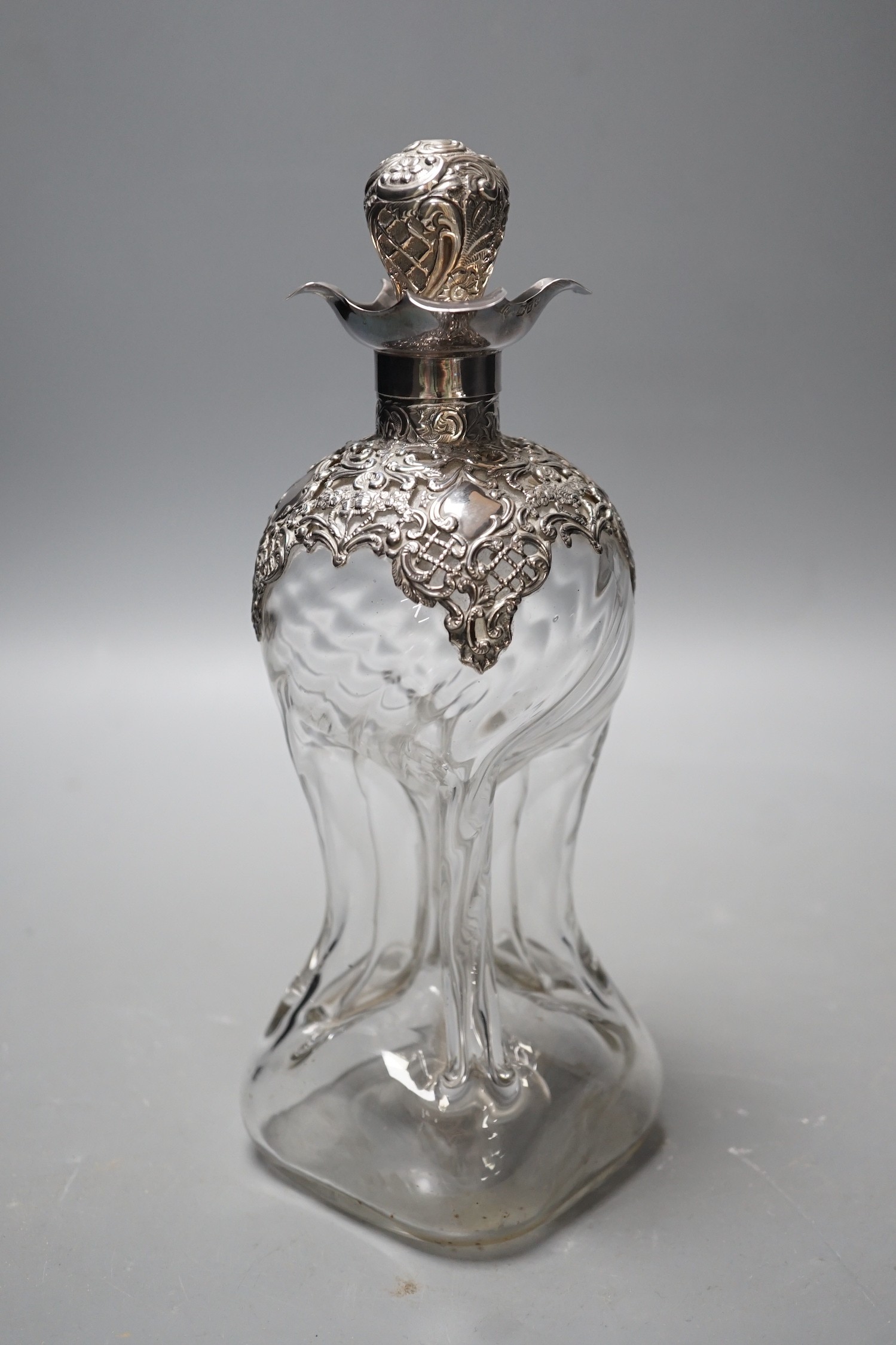 A late Victorian silver mounted waisted glass decanter and stopper, Henry Matthews, Birmingham, - Image 2 of 3
