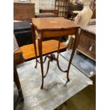 An Edwardian marquetry inlaid satinwood square occasional table, width 38cm, height 68cm