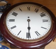 An early 20th century mahogany circular wall clock, single fusee movement, 41cms wide