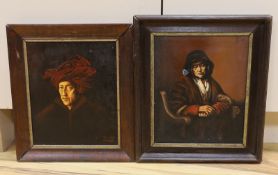 Continental School c1910, pair of oils on canvas, Portrait of a turbanned man and of a seated woman,