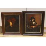 Continental School c1910, pair of oils on canvas, Portrait of a turbanned man and of a seated woman,