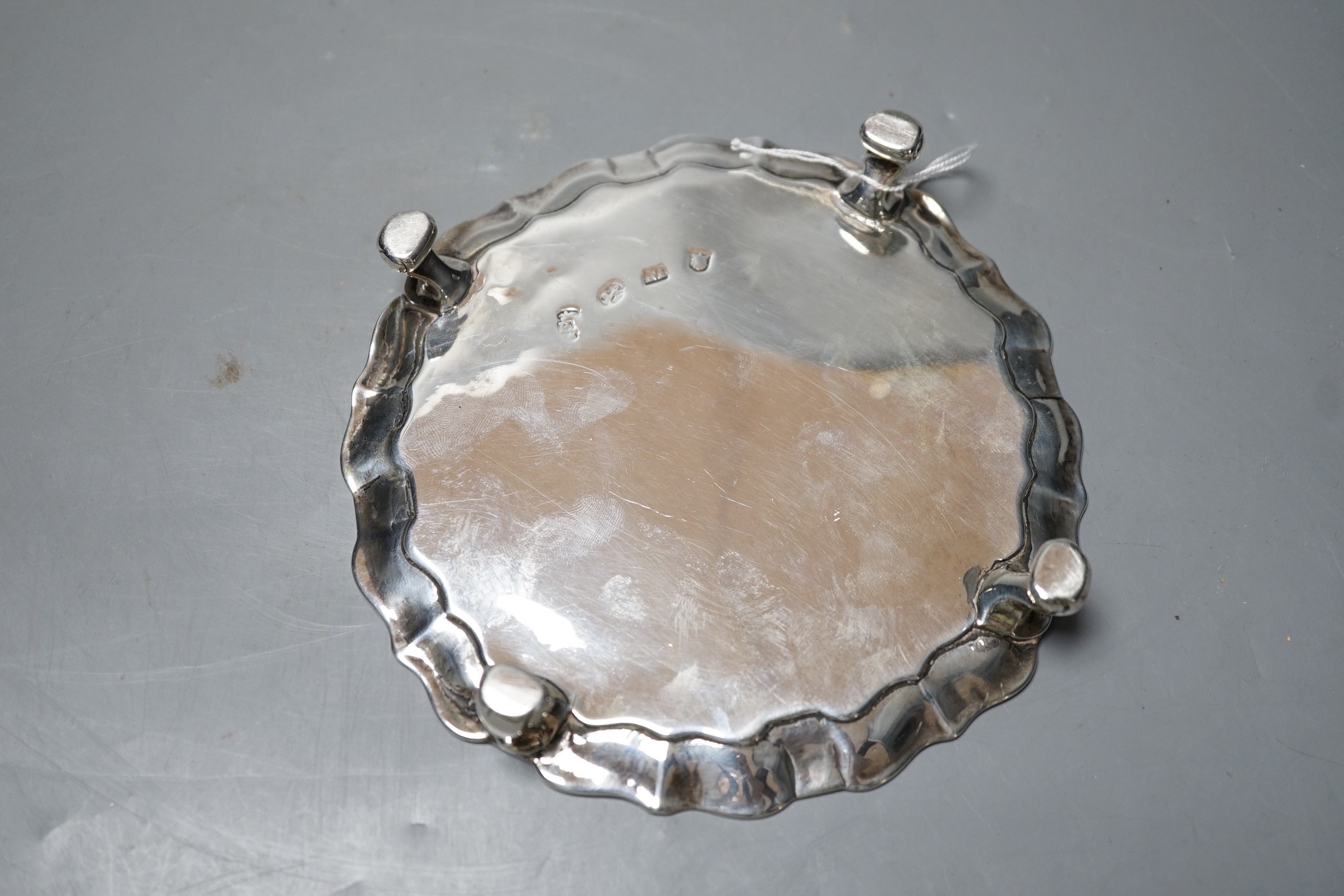 An early George II silver waiter, maker's mark rubbed, London 1727, 14.8cm, 7.3oz. - Image 2 of 2