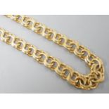A yellow metal graduated interwoven circular link necklace, 53cm, 42.1 grams.