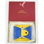 A boxed Gucci yellow and blue leather purse, 9 cm.