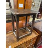 A small rectangular oak stool with chamfered supports, width 52cm, depth 42cm, height 66cm