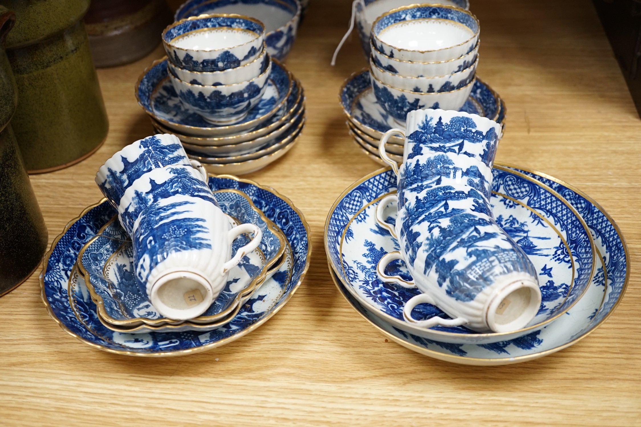 A Caughley blue and white fluted part tea and coffee service, c.1780, each piece printed in blue and - Image 2 of 5