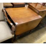 A 1920's mahogany drop flap dining table, width 83cm, depth 69cm, height 75cm