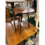 A George III circular mahogany tripod tea table, height 69cm together with a Victorian faux bamboo