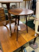 A George III circular mahogany tripod tea table, height 69cm together with a Victorian faux bamboo