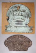 A late 18th century copper Imperial firemark and a cast iron locomotive plaque, Wagon Repairs Ltd,