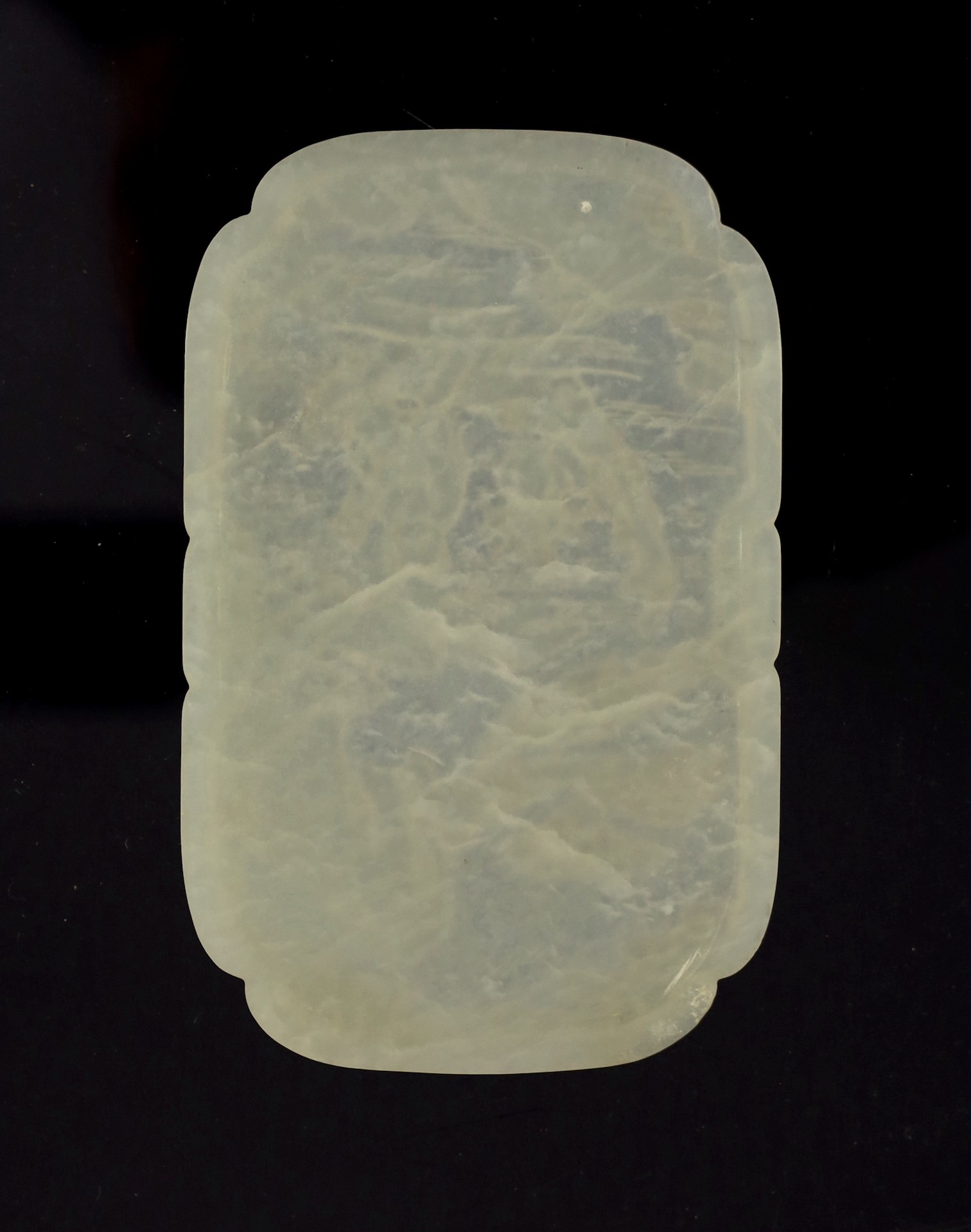 A Chinese white jade ‘He Xiangu’ shaped rectangular plaque, 18th/19th century, carved in relief with - Image 2 of 4
