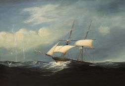 19th century Continental School, oil on canvas, Schooner at sea, 42 x 60cm