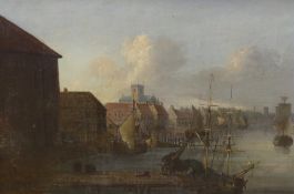 Attributed to James Ward (1769-1859), oil on canvas, 'The harbour at Hull', inscribed verso, 44 x