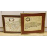 Robert Morden, two coloured engravings, Maps of Sussex and Chester, 35 x 42cm