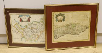 Robert Morden, two coloured engravings, Maps of Sussex and Chester, 35 x 42cm