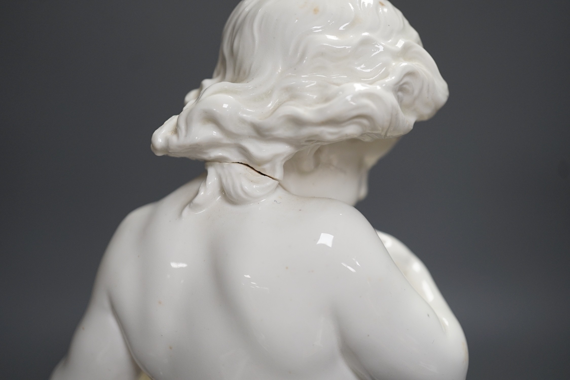 A Copeland porcelain putti seated on a shell centrepiece, modelled O. Hale, c.1877, 35cms high - Image 6 of 14