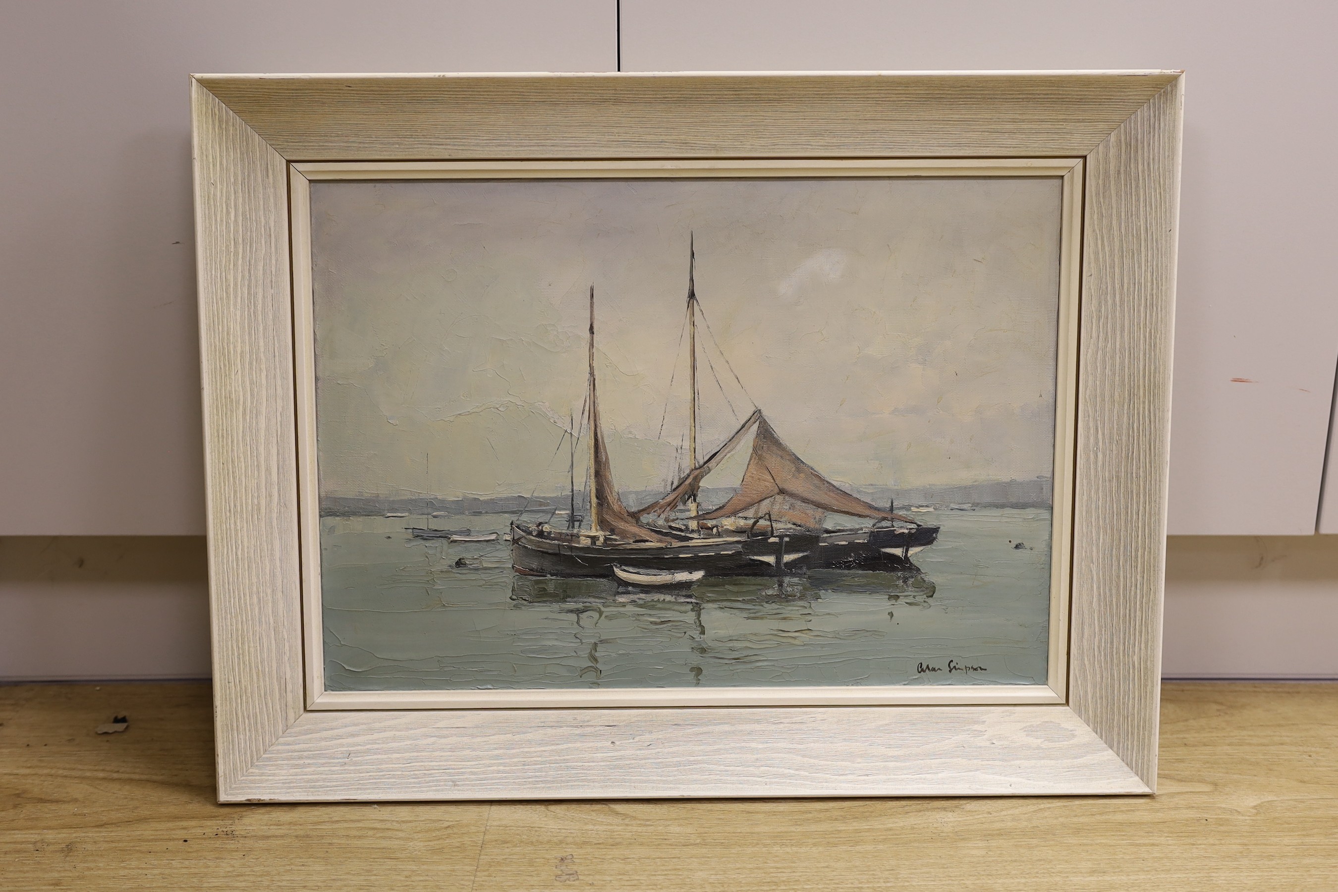 Alan Simpson (1941-2007), oil on canvas, 'Rochester fishing boats', signed, 35 x 50cm - Image 2 of 3