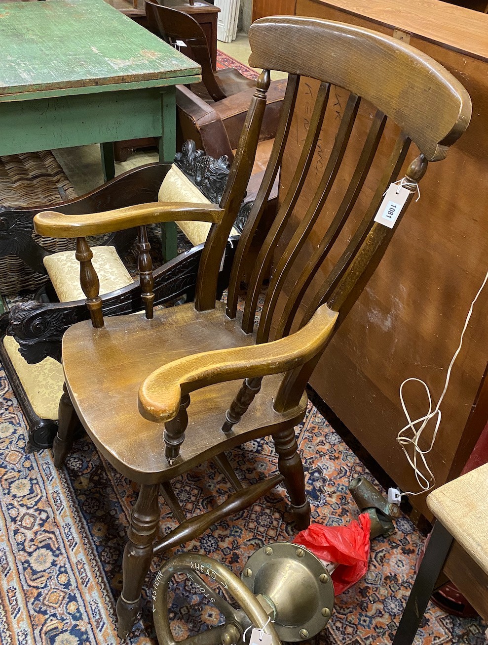 A Victorian style beech lathe back Windsor armchair, width 63cm, height 116cm - Image 2 of 2