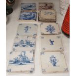 Sixteen Delft tiles from the 17th to 19th century