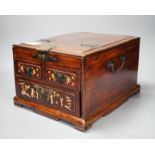 A late 19th century Chinese hardwood and bone inlaid jewellery box. 18.5cm tall