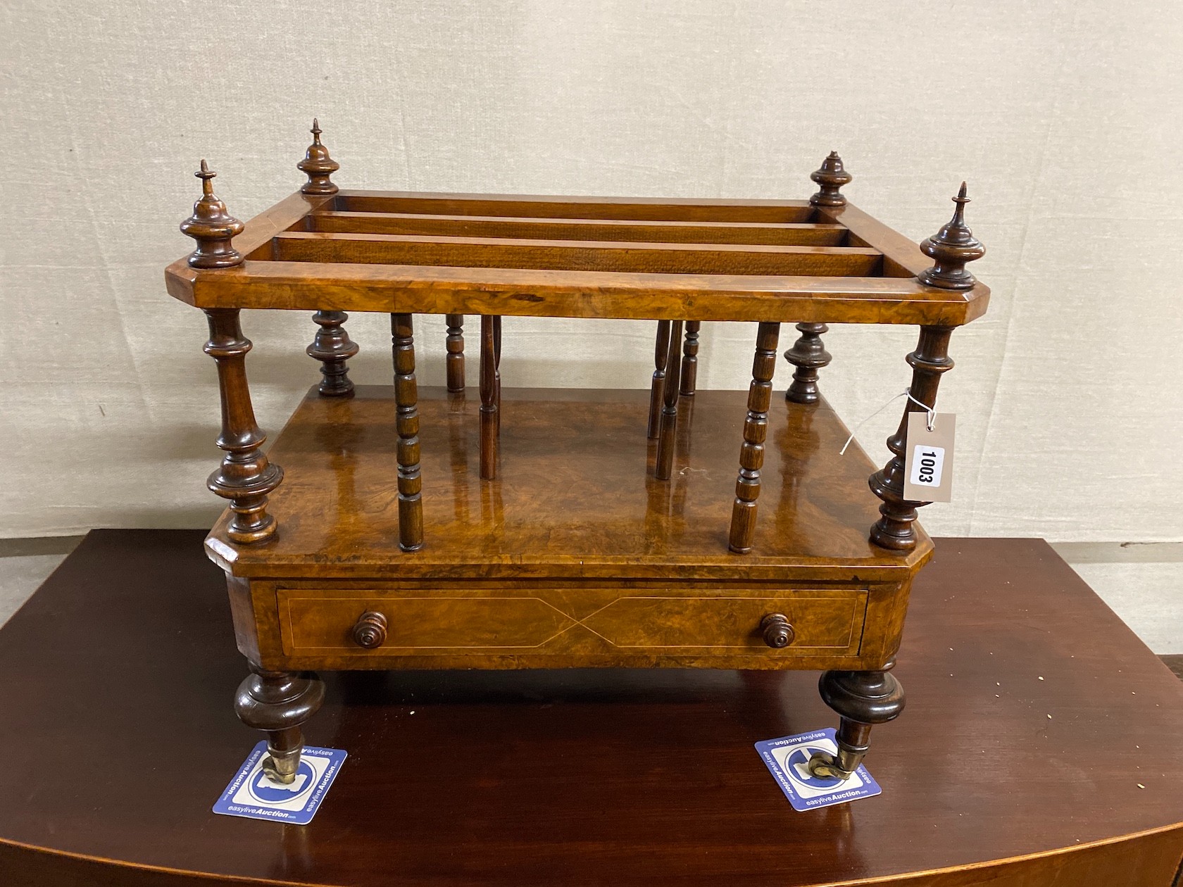 A Victorian and later burr walnut three division music canterbury, width 61cm, depth 40cm, height - Image 2 of 2