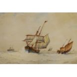 Frederick James Aldridge (1850-1933), watercolour, Shipping at sea, signed, 34 x 51cm