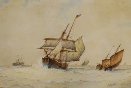 Frederick James Aldridge (1850-1933), watercolour, Shipping at sea, signed, 34 x 51cm